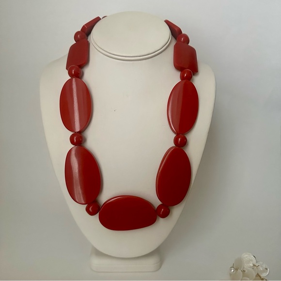 Vintage Statement Block Red Geometric Necklace - Picture 1 of 6